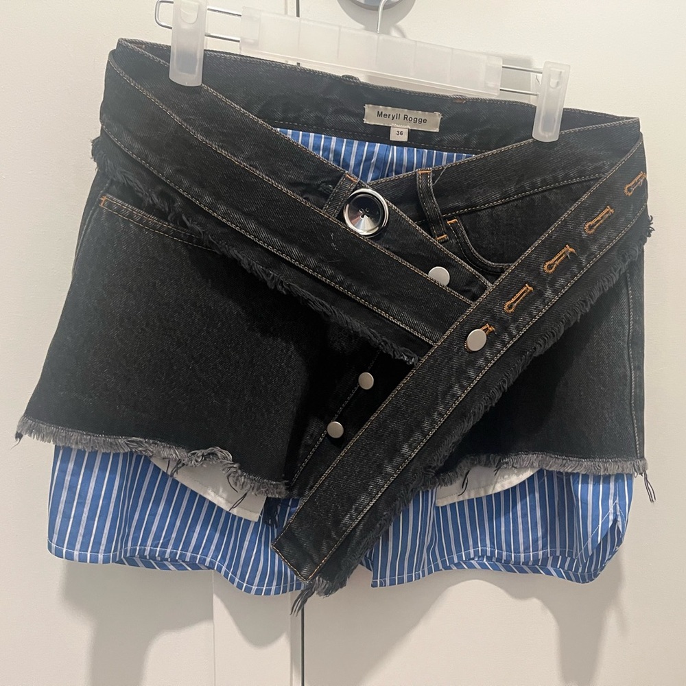 MERYLL ROGGE asymmetric layered denim mini skirt size 36 (US size 2)